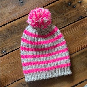 Like-new neon pink Pom Pom beanie